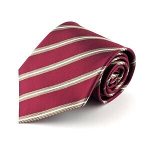 Izod Silk Repp Tie Diagonal Stripe Traditional Preppy Academia Crimson and Gold